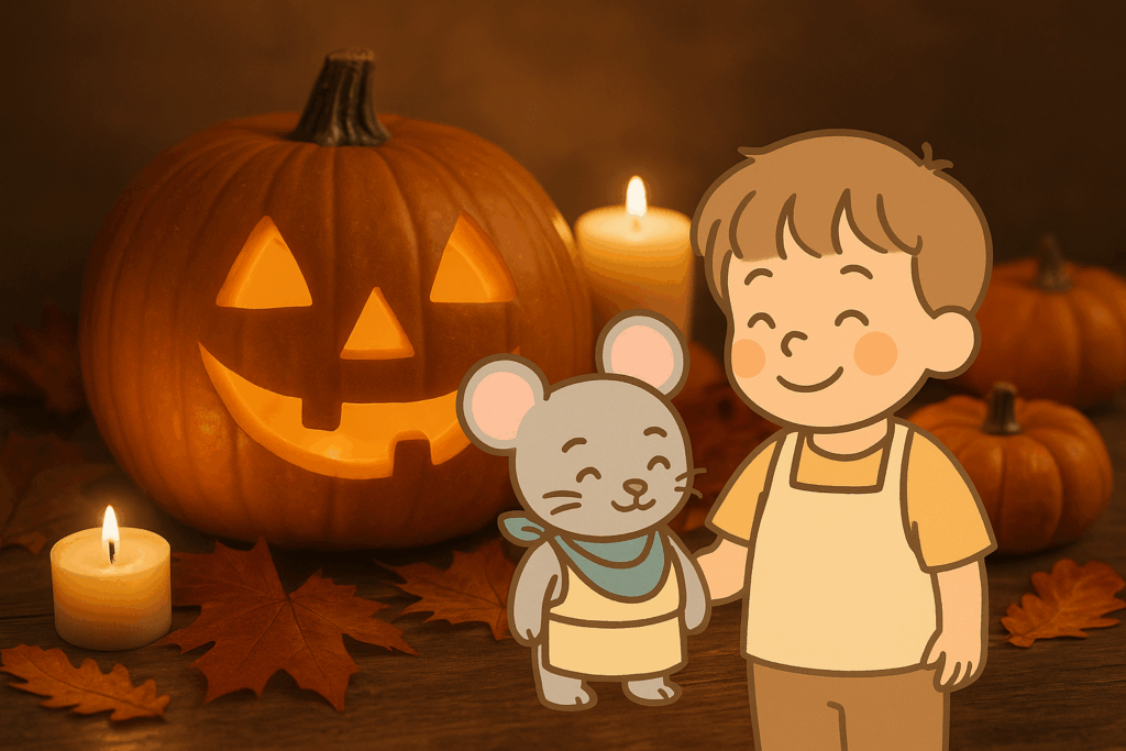 gemütliche herbstszene mit kürbis und freunden